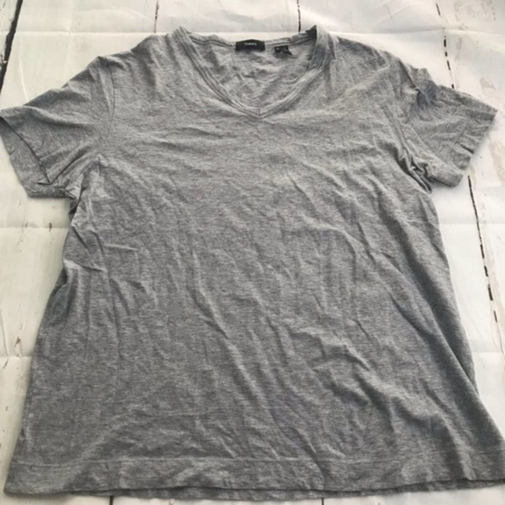 Theory MENS Gaskell Gray White pinstripe Short sleeve V Neck T-shirt XL